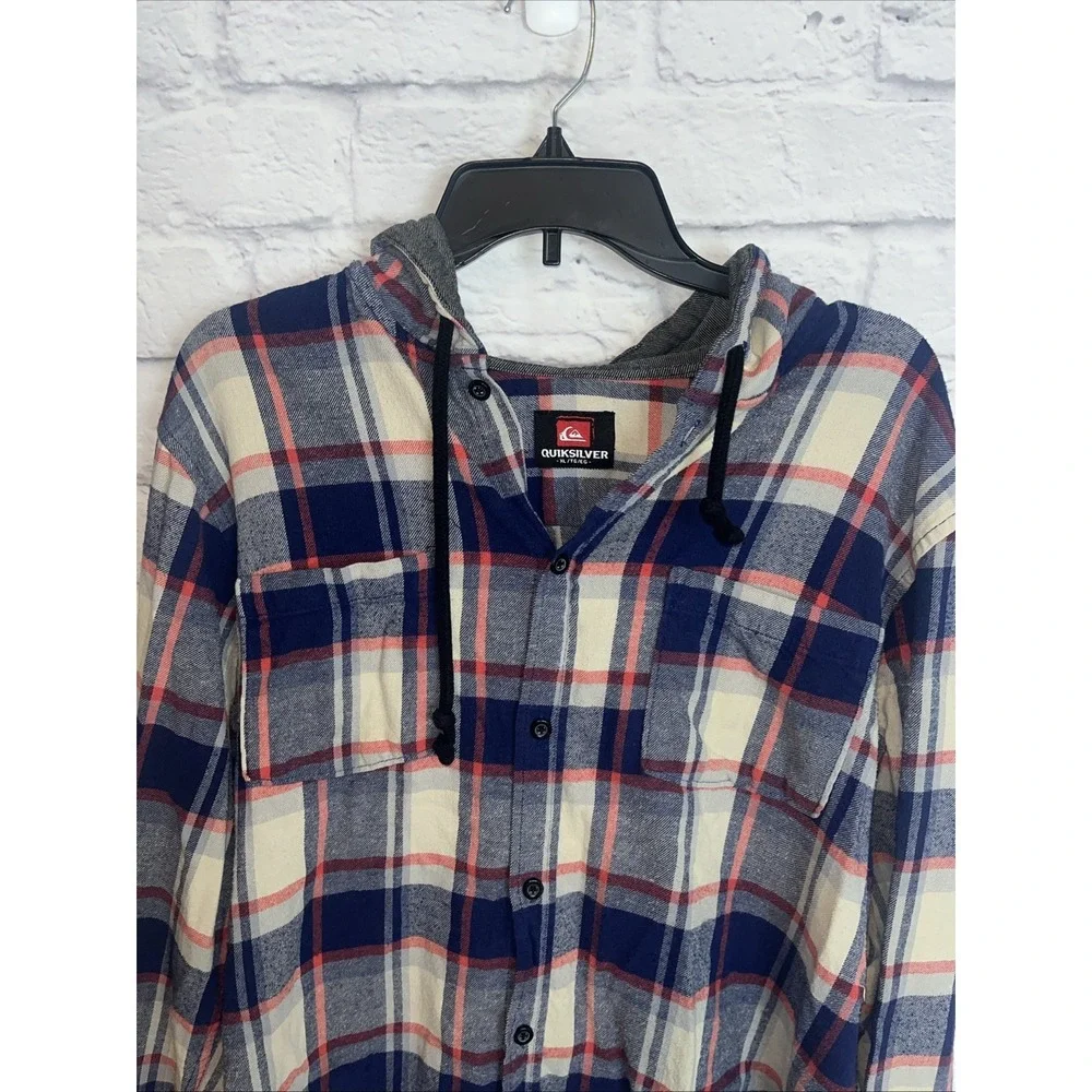 Quicksilver Men's Flannel Cotton Y2K Grunge Button Down Hooded Shirt Size XL - Picture 3 of 8